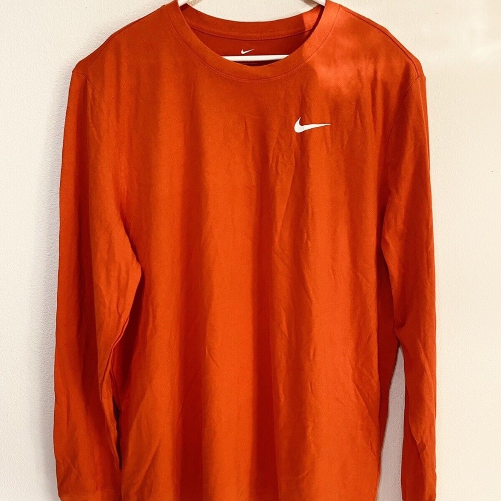 Nike DRY Dri-Fit Mens LS Team Swoosh Orange Training Long Sleeve Shirt S - 3XL